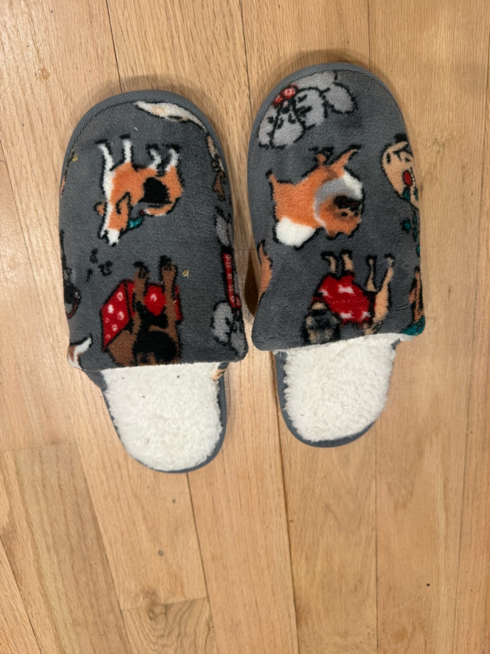 Vera Bradley Gray and Orange Dog Print Slip-On Slippers